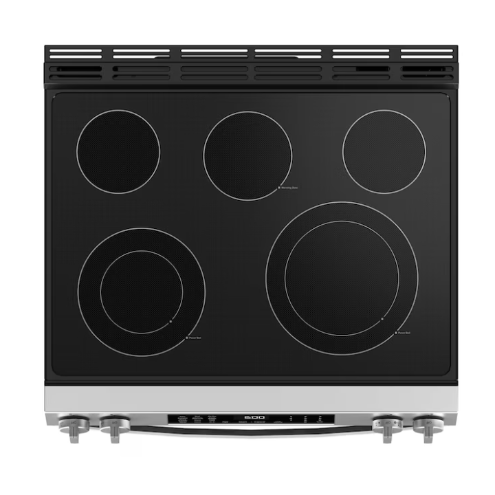 GE EasyWash Oven Tray 30-in Glass Top 5 burners 5.3-cu ft Air Fry Convection Oven Slide-In Electric Range (Fingerprint Resistant Stainless Steel)