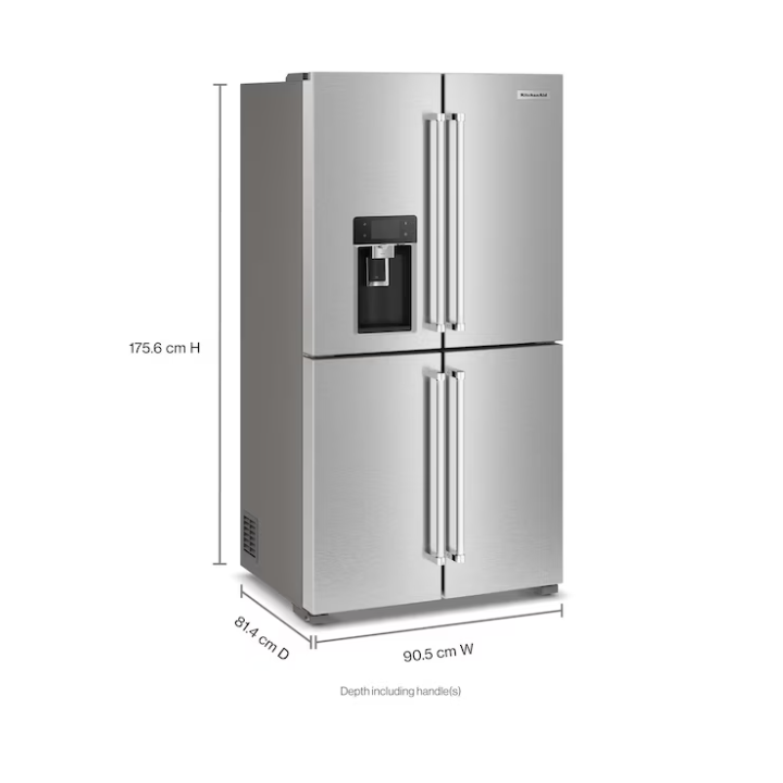 KitchenAid Counter-Depth 19.4-cu ft 4 -Door 36-in Wide French Door Refrigerator with Ice Maker with Water and Ice Dispenser (Fingerprint Resistant Stainless Steel) ENERGY STAR Certified