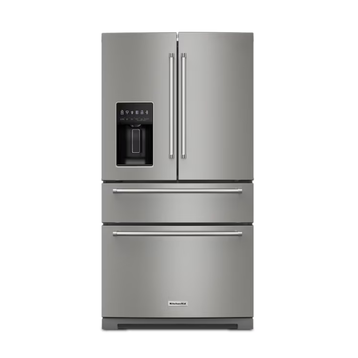 KitchenAid Standard-Depth 26.2-cu ft 4 -Door 36-in Wide French Door Refrigerator with Ice Maker with Water and Ice Dispenser (PrintShield Stainless)