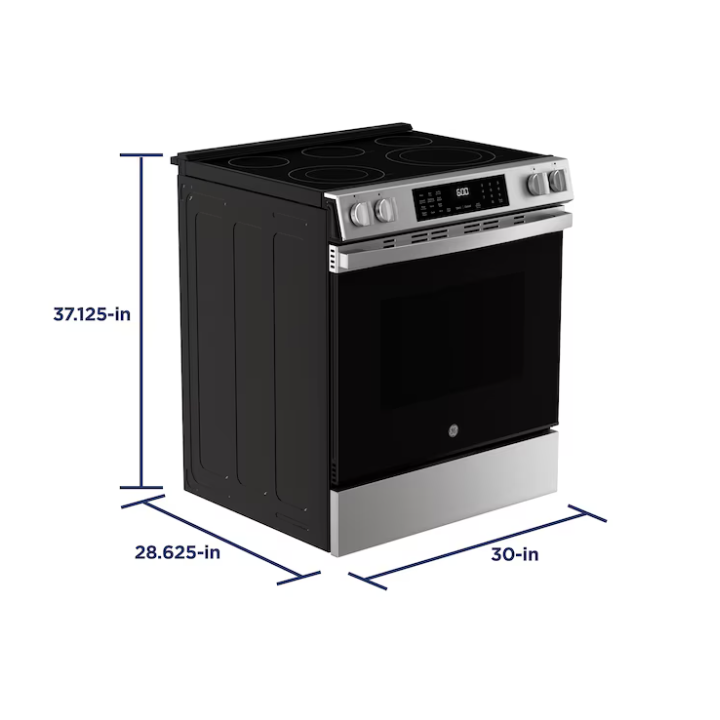 GE EasyWash Oven Tray 30-in Glass Top 5 burners 5.3-cu ft Air Fry Convection Oven Slide-In Electric Range (Fingerprint Resistant Stainless Steel)