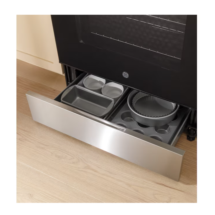GE EasyWash Oven Tray 30-in Glass Top 5 burners 5.3-cu ft Air Fry Convection Oven Slide-In Electric Range (Fingerprint Resistant Stainless Steel)