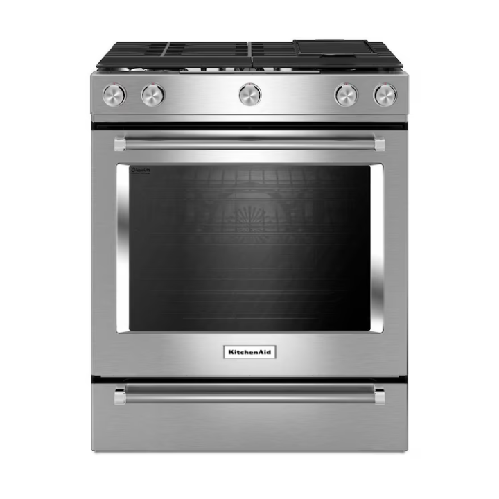KitchenAid 30-in Deep recessed 5 burners Convection Oven Slide-In Dual Fuel Range (Stainless steel)