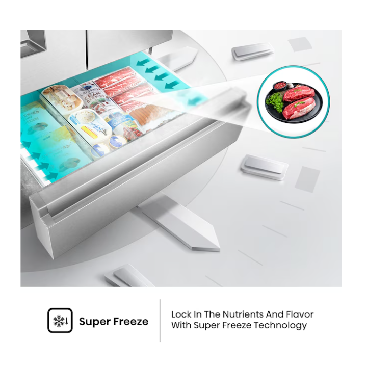 Hisense PureFlat Standard-Depth 25.6-cu ft 4 -Door 36-in Wide Smart Compatible French Door Refrigerator with Ice Maker with Water and Ice Dispenser ( Stainless steel ) ENERGY STAR Certified