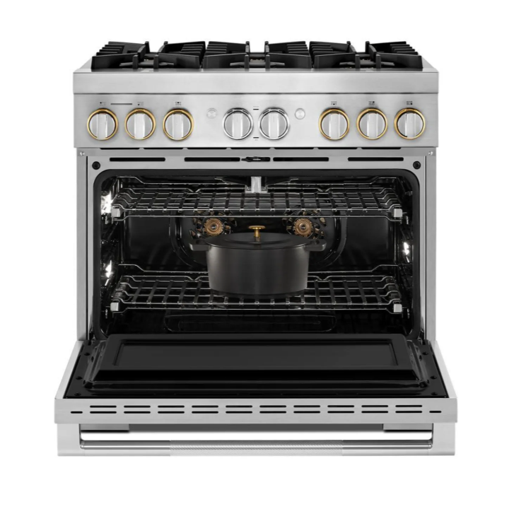 JennAir 36 Inch Wide 5.1 Cu. Ft. Slide In Dual Fuel Range with Dual-Stacked PowerBurner and Halo-Effect Knobs
