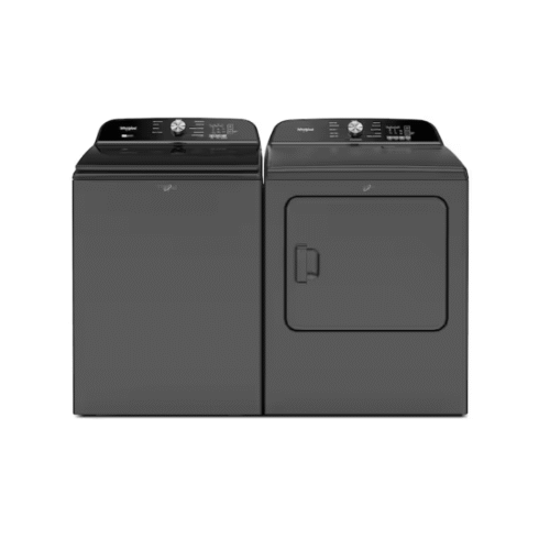 Whirlpool 5.2 - 5.3 cu. ft. Top Load Washer & 7-cu ft Vented Electric Dryer with Steam Cycle (Volcano Black)