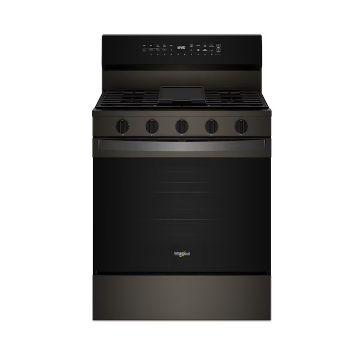Whirlpool High Speed Preheat 30-in 5 burners 5-cu ft Air Fry Convection Oven Freestanding Natural Gas Range (Black Stainless Steel)