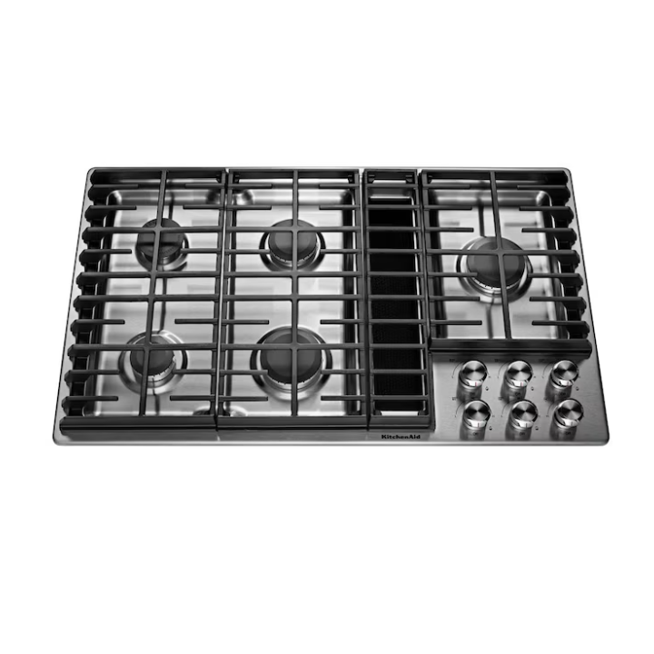 KitchenAid 36-in 5 burners Stainless steel Gas Cooktop with Downdraft Exhaust