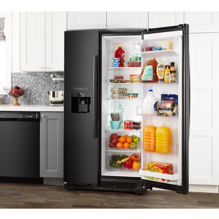 Amana 24.6 cu. ft. Side by Side Refrigerator with Dual Pad External Ice and Water Dispenser in Black