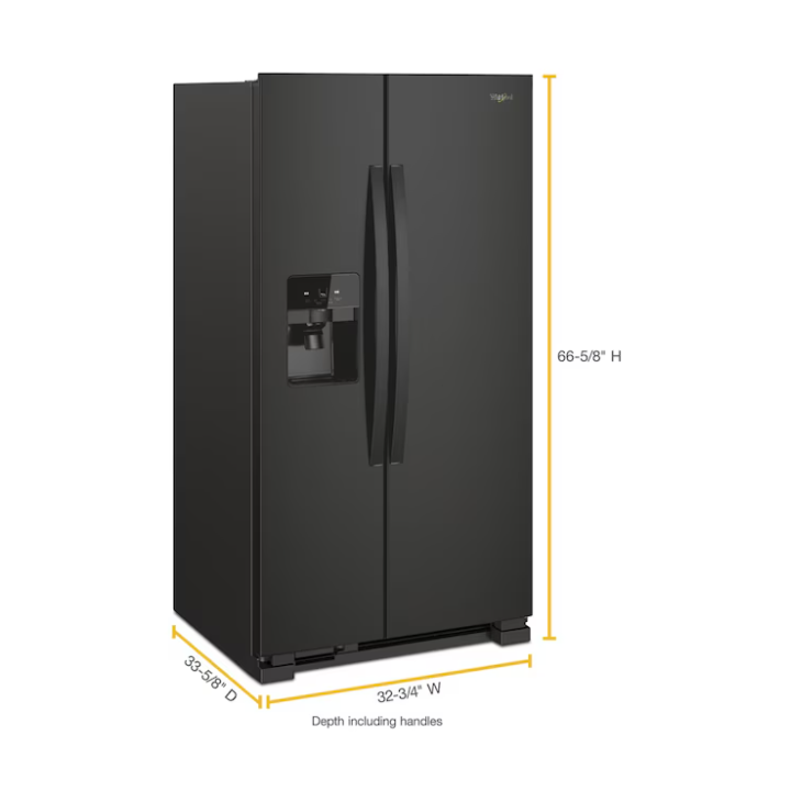 Whirlpool 21.4-cu ft Standard-Depth 33-in Wide Side-by-Side Refrigerator with Ice Maker,Water and Ice Dispenser (Black)