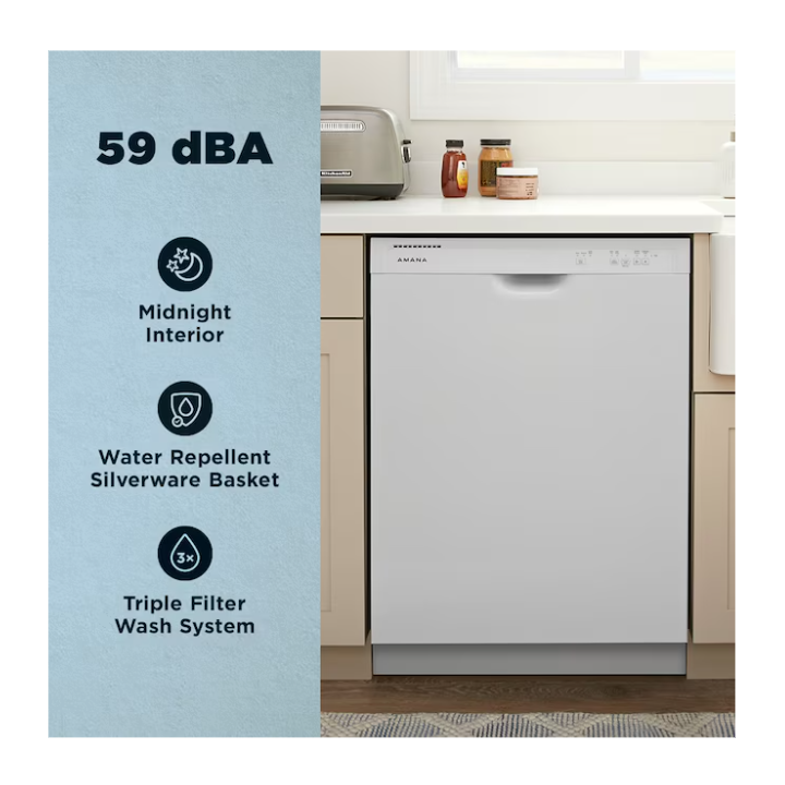 Amana 24-in Front Control Built-in Dishwasher (White), 59-Decibel
