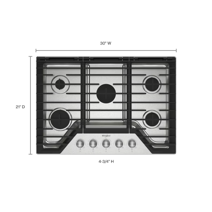 Whirlpool 30-in 5 burners Stainless steel Gas Cooktop