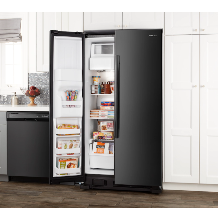 Amana 24.6 cu. ft. Side by Side Refrigerator with Dual Pad External Ice and Water Dispenser in Black