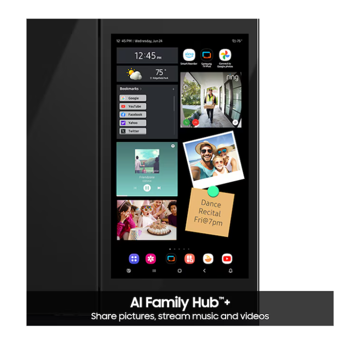 Samsung Bespoke Standard-Depth Family Hub 29-cu ft 4 -Door 36-in Wide Smart Compatible French Door Refrigerator with Dual Ice Maker with Water Dispenser and Door within Door (Charcoal Glass Top with Stainless Steel Bottom Panels) ENERGY STAR Certified