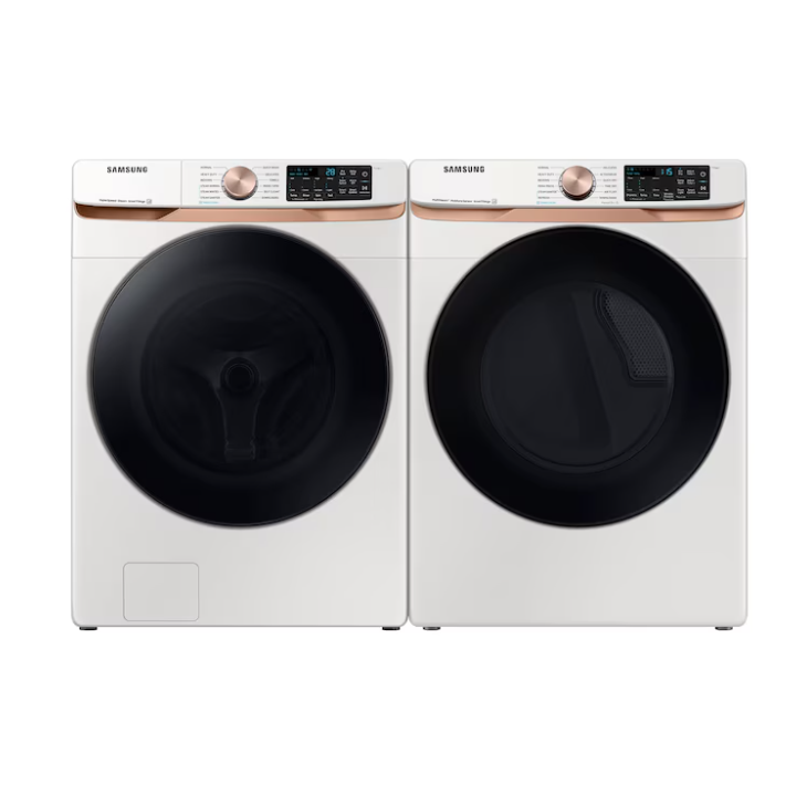 Samsung Super Speed Wash High Efficiency Stackable Large 5-cu ft Front-Load Washer & 7.5-cu ft Stackable Vented Electric Dryer with Steam Cycle (Ivory)