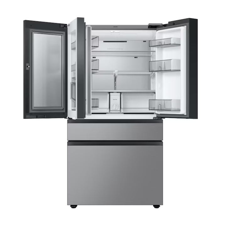 Samsung Bespoke Standard-Depth Family Hub 29-cu ft 4 -Door 36-in Wide Smart Compatible French Door Refrigerator with Dual Ice Maker with Water Dispenser and Door within Door (Charcoal Glass Top with Stainless Steel Bottom Panels) ENERGY STAR Certified