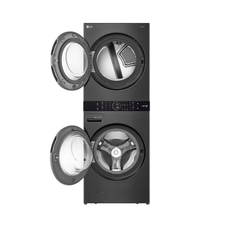 LG WashTower Electric Stacked Laundry Center with 4.5-cu ft Front load Washer and 7.4-cu ft Dryer (Black Steel)