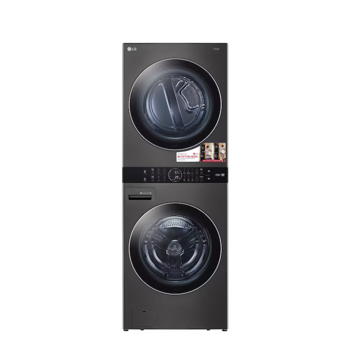 LG WashTower Electric Stacked Laundry Center with 4.5-cu ft Front load Washer and 7.4-cu ft Dryer (Black Steel)