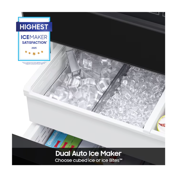 Samsung Bespoke Standard-Depth Family Hub 29-cu ft 4 -Door 36-in Wide Smart Compatible French Door Refrigerator with Dual Ice Maker with Water Dispenser and Door within Door (Charcoal Glass Top with Stainless Steel Bottom Panels) ENERGY STAR Certified