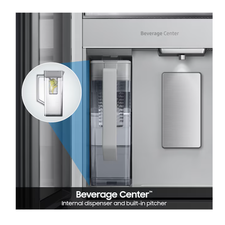 Samsung Bespoke Standard-Depth Family Hub 29-cu ft 4 -Door 36-in Wide Smart Compatible French Door Refrigerator with Dual Ice Maker with Water Dispenser and Door within Door (Charcoal Glass Top with Stainless Steel Bottom Panels) ENERGY STAR Certified
