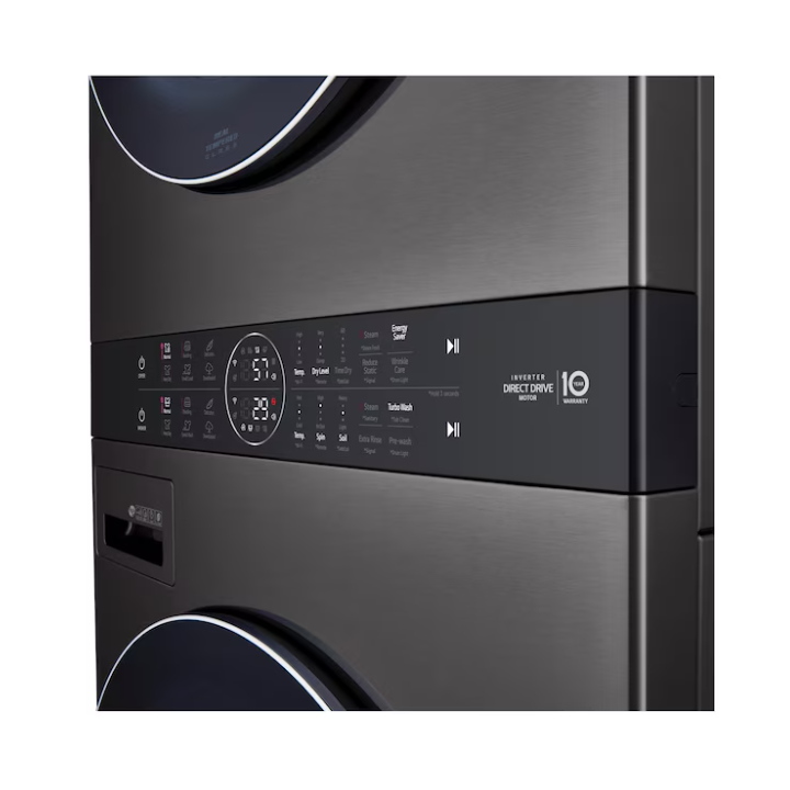 LG WashTower Electric Stacked Laundry Center with 4.5-cu ft Front load Washer and 7.4-cu ft Dryer (Black Steel)
