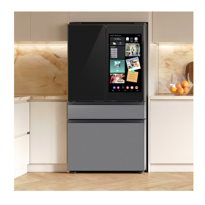 Samsung Bespoke Standard-Depth Family Hub 29-cu ft 4 -Door 36-in Wide Smart Compatible French Door Refrigerator with Dual Ice Maker with Water Dispenser and Door within Door (Charcoal Glass Top with Stainless Steel Bottom Panels) ENERGY STAR Certified