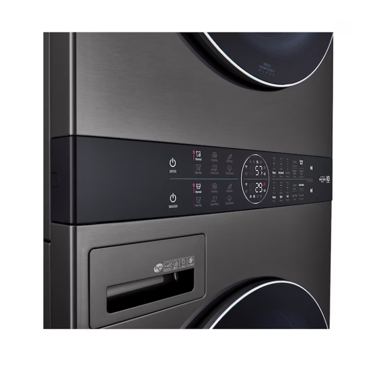 LG WashTower Electric Stacked Laundry Center with 4.5-cu ft Front load Washer and 7.4-cu ft Dryer (Black Steel)