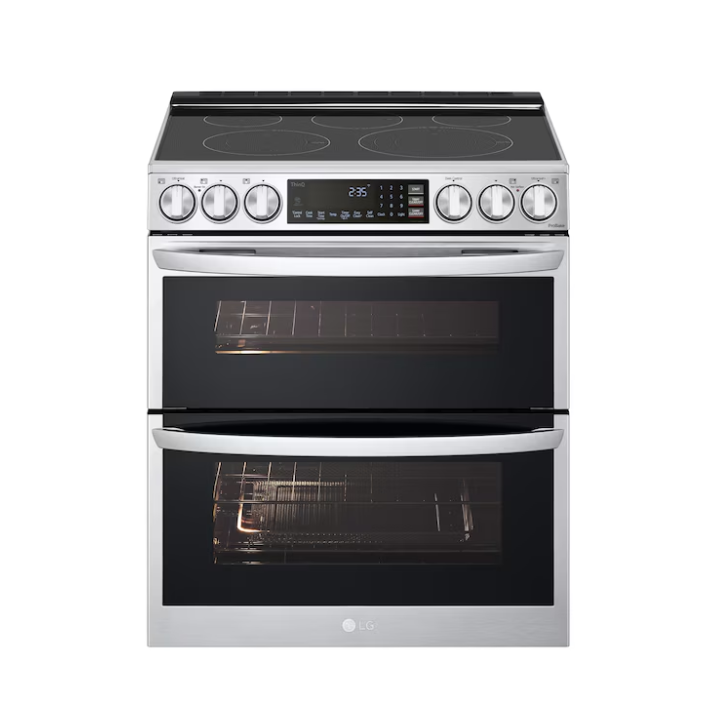 LG 30-in Glass Top 5 burners 4.3-cu ft / 3-cu ft Air Fry Convection Oven Freestanding Double Oven Electric Range (Stainless Steel)