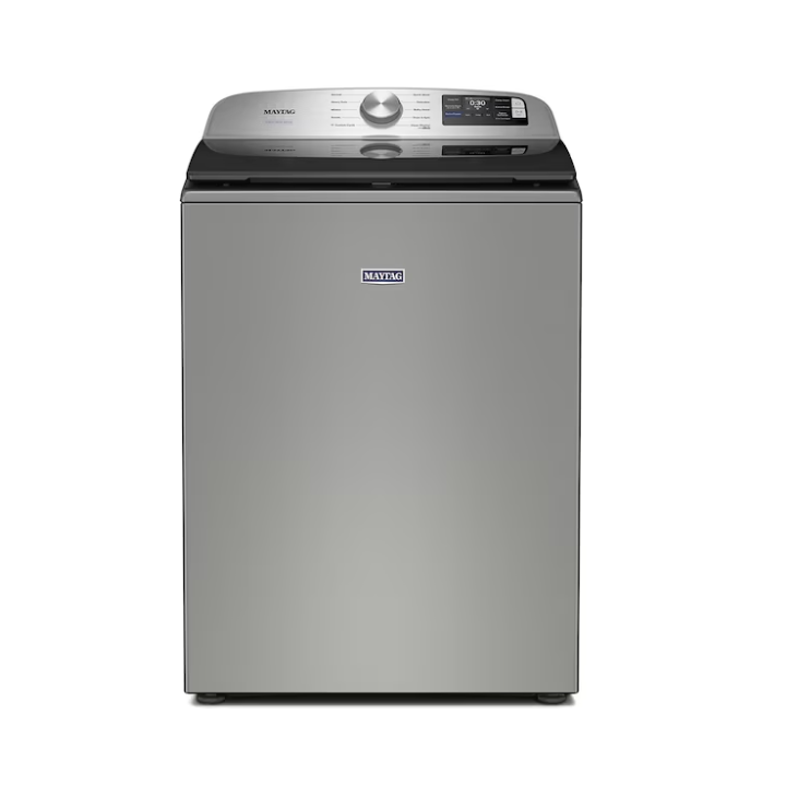 Maytag 5.2 cu. ft. Top Load Washer in Classic Silver with Agitator, Extra Power Option and Smart Appliance