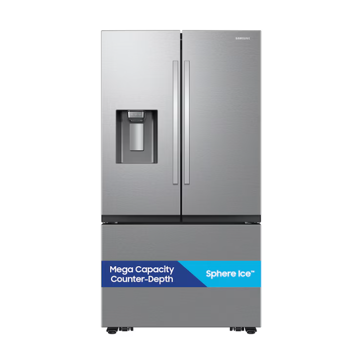 Samsung Counter-Depth Sphere Ice 26-cu ft 3 -Door 36-in Wide Smart Compatible French Door Refrigerator with Dual Ice Maker with Water and Ice Dispenser (Fingerprint Resistant Stainless Steel) ENERGY STAR Certified