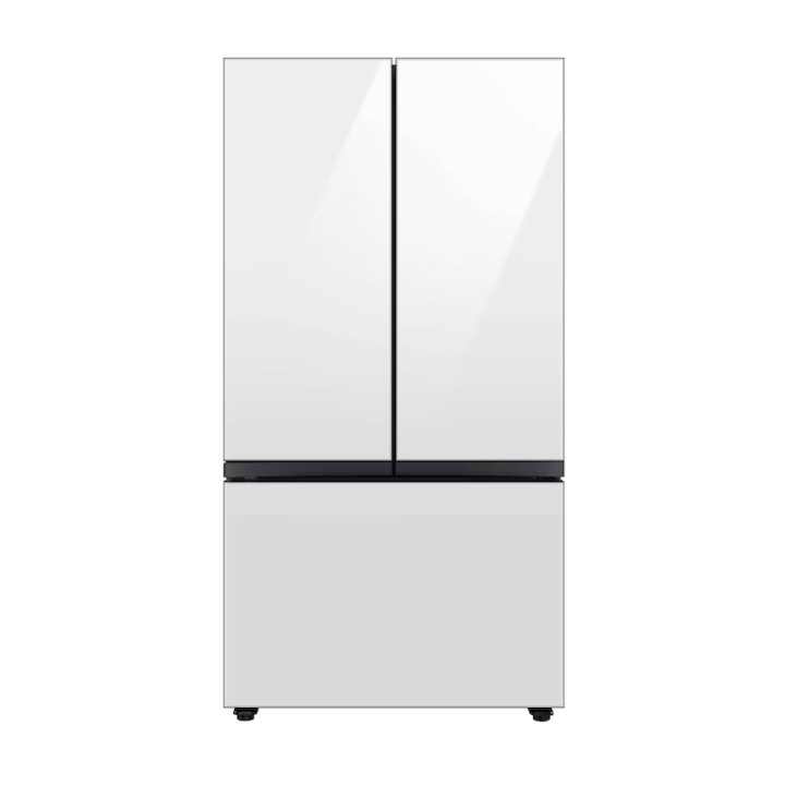 Samsung Bespoke Standard-Depth Beverage Center 30.1-cu ft 3 -Door 36-in Wide Smart Compatible French Door Refrigerator with Dual Ice Maker with Water Dispenser and Door within Door (White Glass) ENERGY STAR Certified