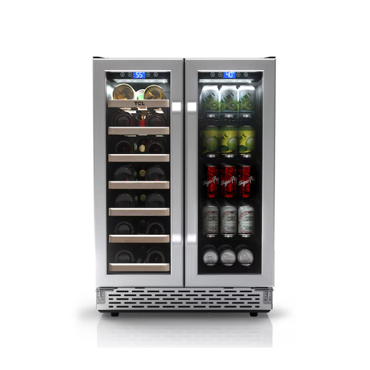 TCL 23.4-in W 20 -Bottles Stainless Stell Dual Zone Cooling Built-in/Freestanding Indoor Wine Cooler
