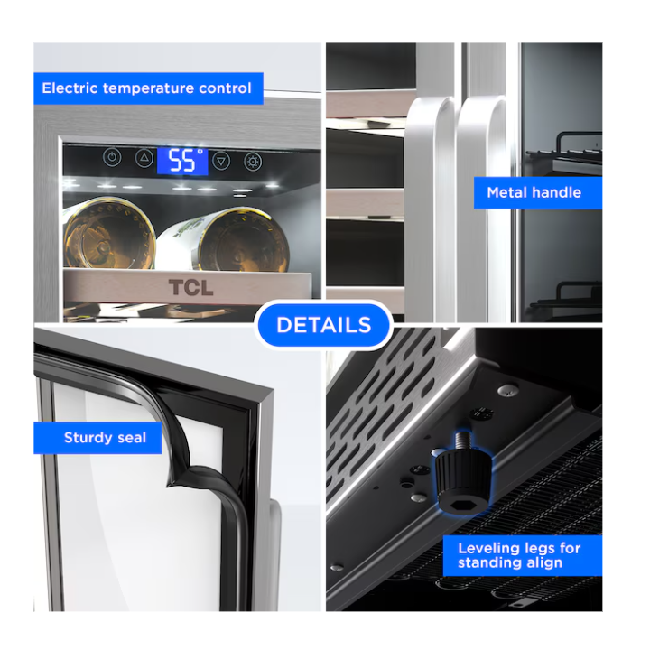 TCL 23.4-in W 20 -Bottles Stainless Stell Dual Zone Cooling Built-in/Freestanding Indoor Wine Cooler