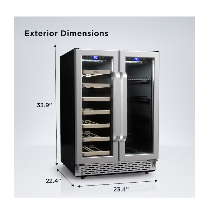 TCL 23.4-in W 20 -Bottles Stainless Stell Dual Zone Cooling Built-in/Freestanding Indoor Wine Cooler