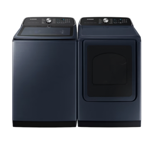 Samsung Pet Care High Efficiency Impeller Extra Large ( 5.4-cu ft ) Top-Load Washer & 7.4-cu ft Vented Electric Dryer with Steam Cycle (Brushed Navy)