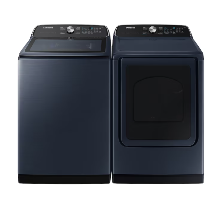 Samsung Pet Care High Efficiency Impeller Extra Large ( 5.4-cu ft ) Top-Load Washer & 7.4-cu ft Vented Electric Dryer with Steam Cycle (Brushed Navy)