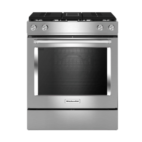 KitchenAid 30-in Standard 4 burners Convection Oven with Downdraft Exhaust Slide-In Dual Fuel Range ( Stainless steel )
