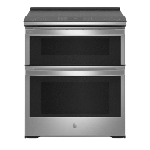 GE Profile 30-in Glass Top 5 burners 4.4-cu ft / 2.2-cu ft Air Fry Convection Oven Slide-In Double Oven Electric Range ( Fingerprint Resistant Stainless Steel )
