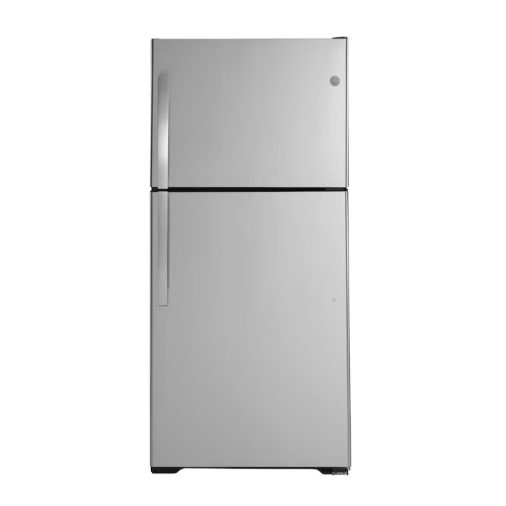 GE Garage-ready 21.9-cu ft Standard-Depth 33-in Wide Top-Freezer Refrigerator ( Fingerprint Resistant Stainless Steel ) Garage Ready