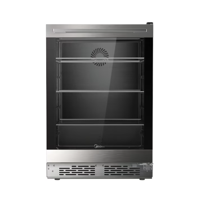 Midea 23.4-in W 185 -Can Capacity Stainless Steel Built-in/Freestanding Indoor Beverage Refrigerator with Glass Door