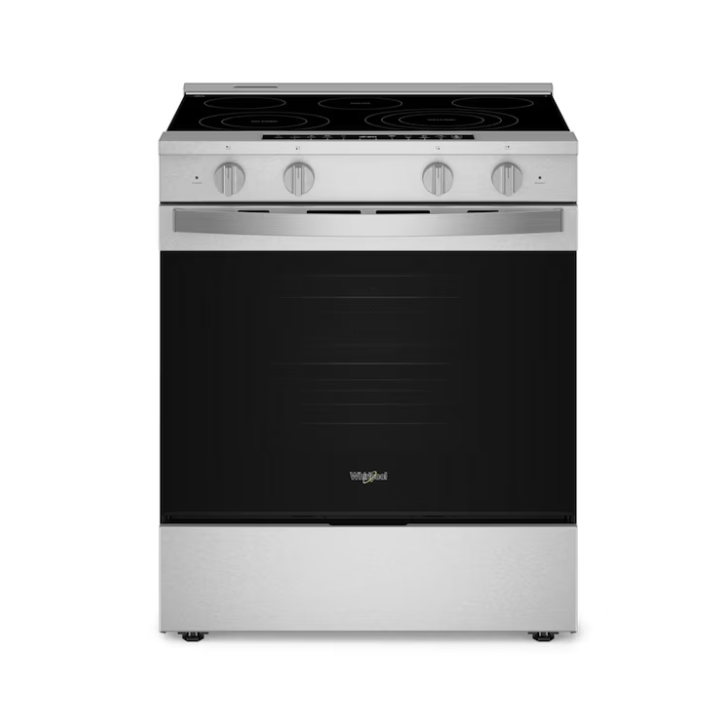 Whirlpool 30-in Glass Top 5 burners 5.3-cu ft Air Fry Convection Oven Slide-In Electric Range with WipeClean Coating ( Fingerprint Resistant Stainless Steel )