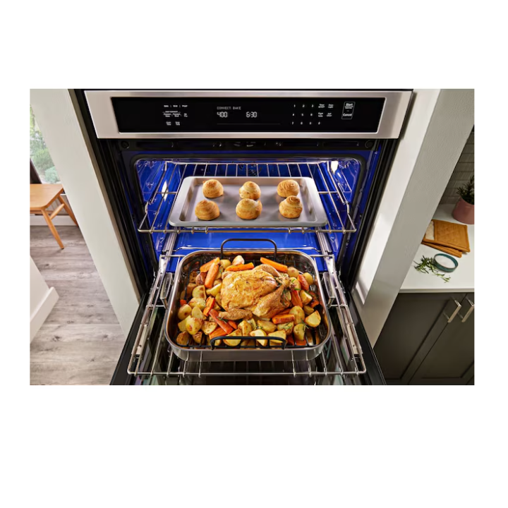 KitchenAid 30 inch Single Electric Wall Oven with Air Fry Single-fan and Self-cleaning ( PrintShield Stainless )