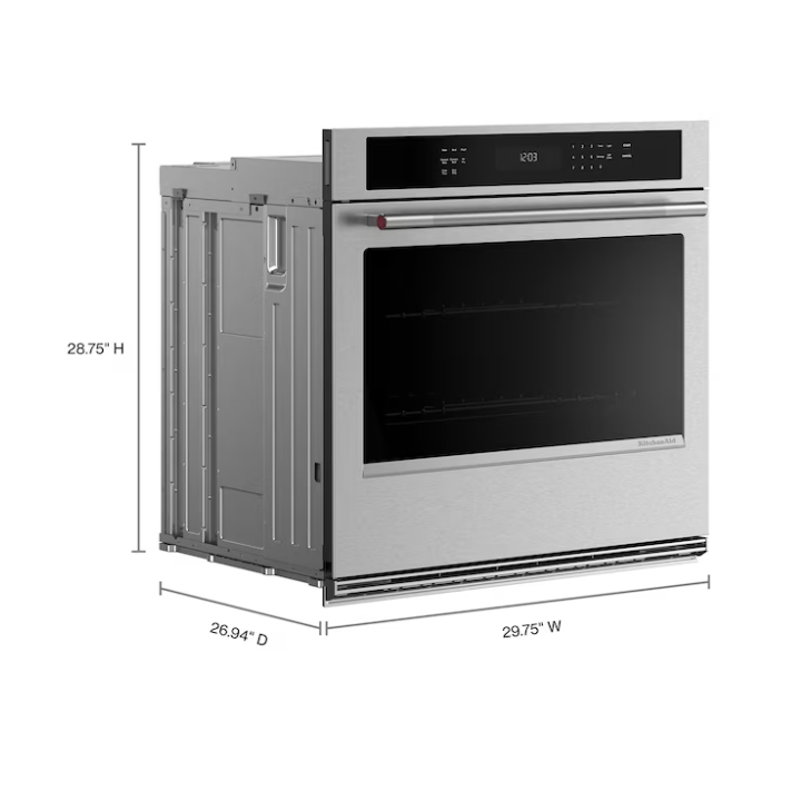KitchenAid 30 inch Single Electric Wall Oven with Air Fry Single-fan and Self-cleaning ( PrintShield Stainless )