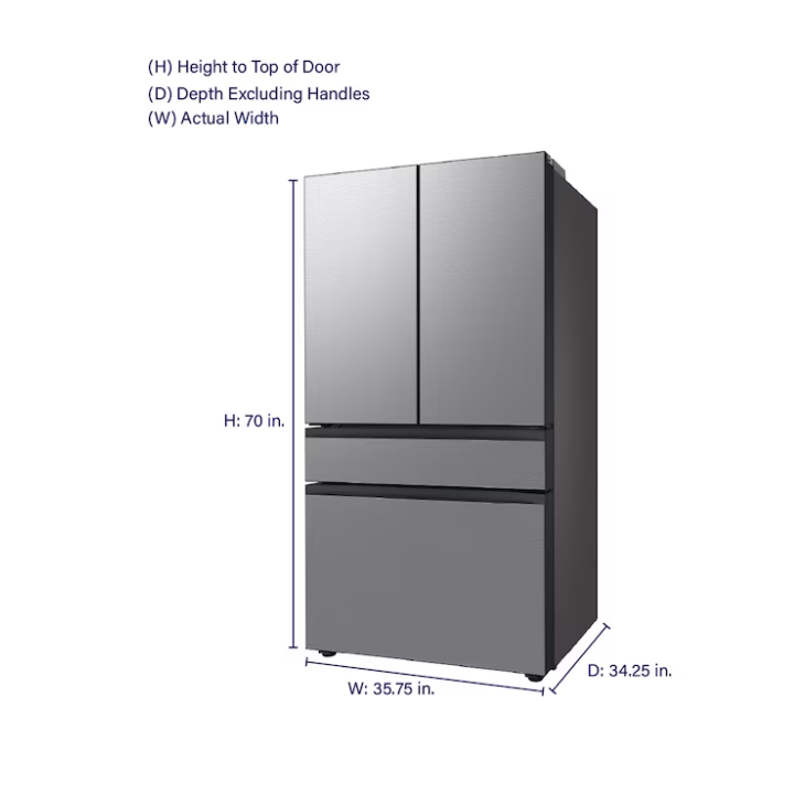 Samsung Bespoke AI Standard-Depth Beverage Center 29-cu ft 36-in Wide French Door Refrigerator with Dual Ice Maker and Door within Door ( Fingerprint Resistant Stainless Steel ) ENERGY STAR Certified